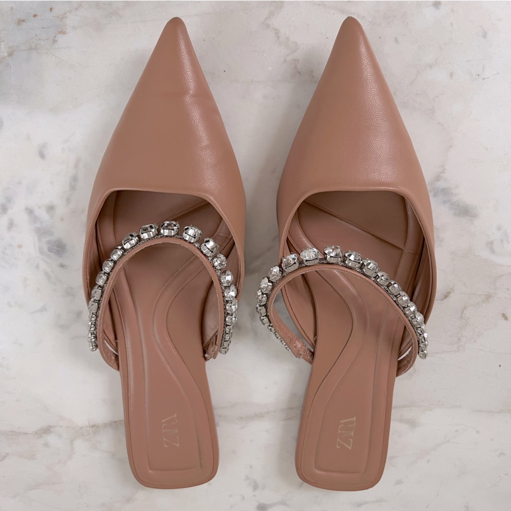 Zara Embellished Nude Mules sz 37